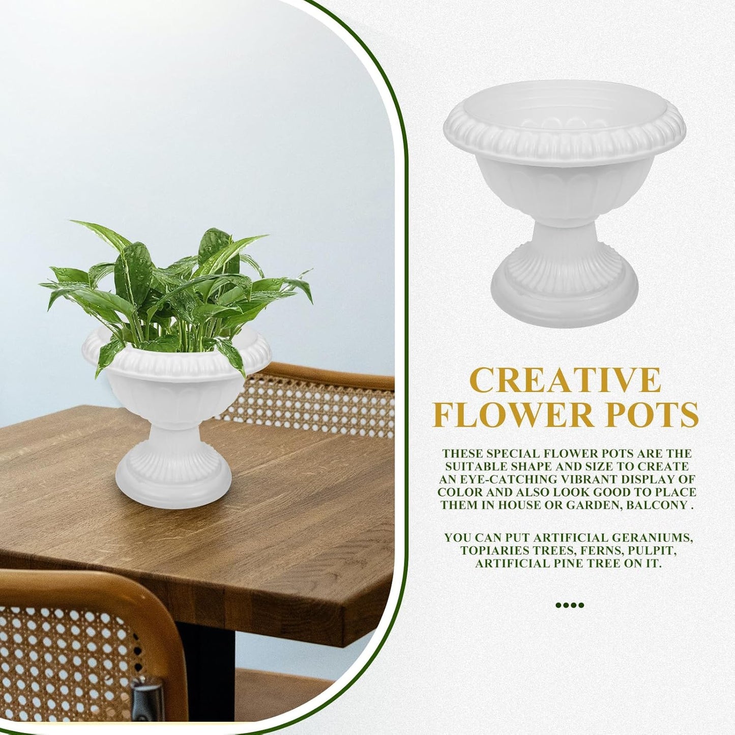 Yardwe 4pcs White Urn Planter Plastic Pedestal Flower Vases Plant Pot Grecian Plants Pot Roman Flower Pot for Yard Garden Porch Front Door
