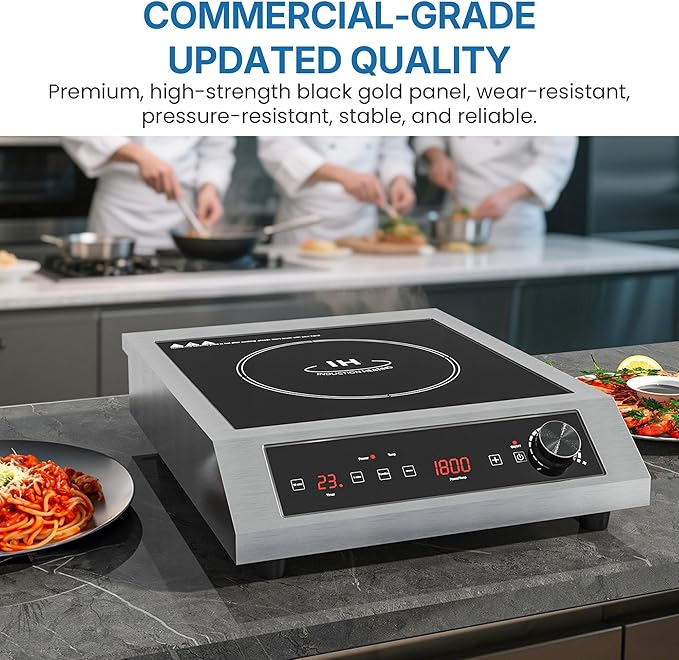 Commercial Electric Induction Cooktop, 1800W Induction Hot Plate, 10 Power & 14 Temp Setting, Professional Countertop Burner with Timer, Electric Stove with LED Screen, Black