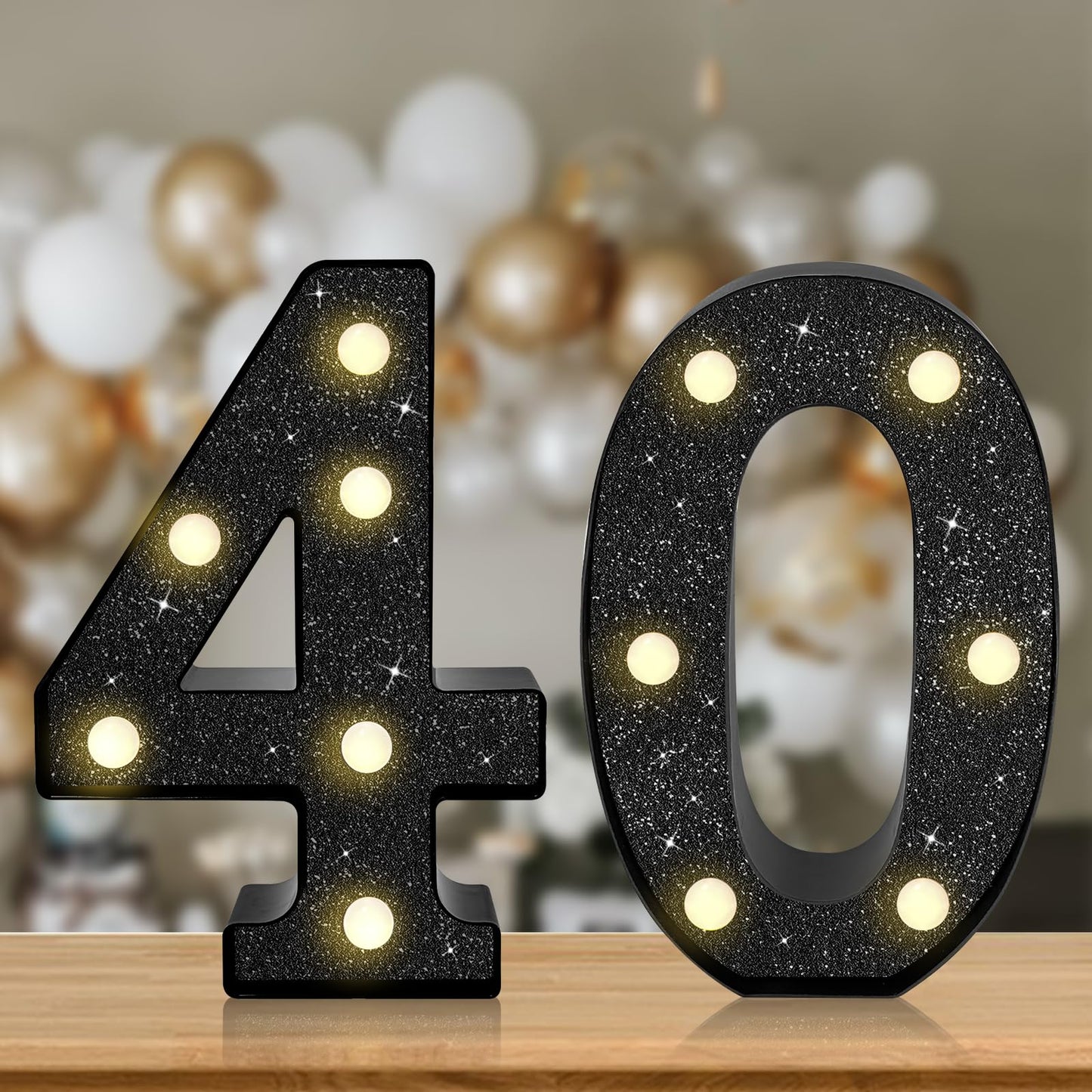 8.7In 40Th Birthday Decorations Gifts For Her Him  Light Up Numbers Decorative Sign For 40Th Birthday Wedding Work Anniversary Backdrop Table Wall Decor(Black)