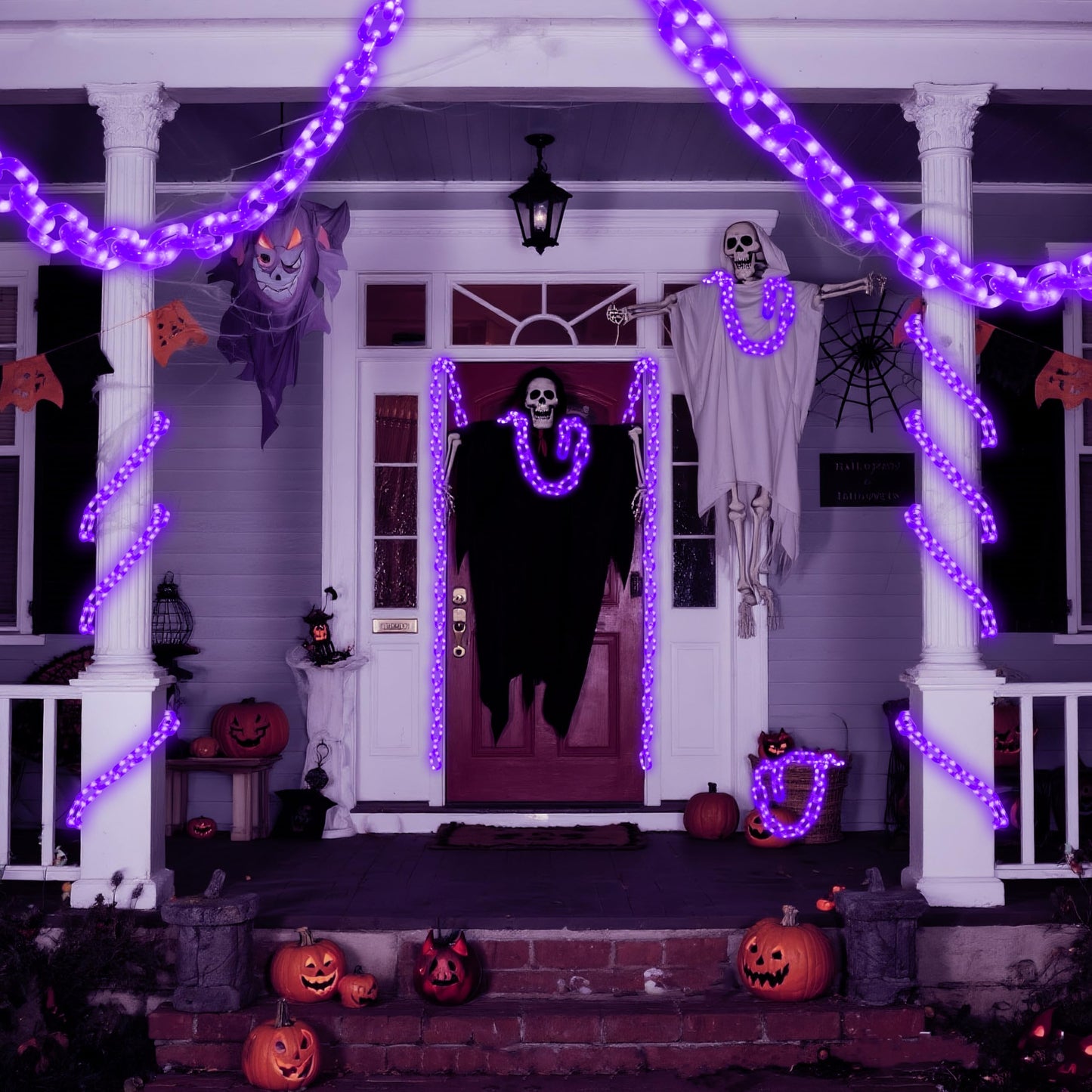 Joyin 8Ft Halloween String Lights Battery Powered Led Plastic Chain String Lights Waterproof  8 Lighting Modes  Timer Function  Led Light For Halloween Party Yard Pathway Indoor Outdoor Decor(Purple)