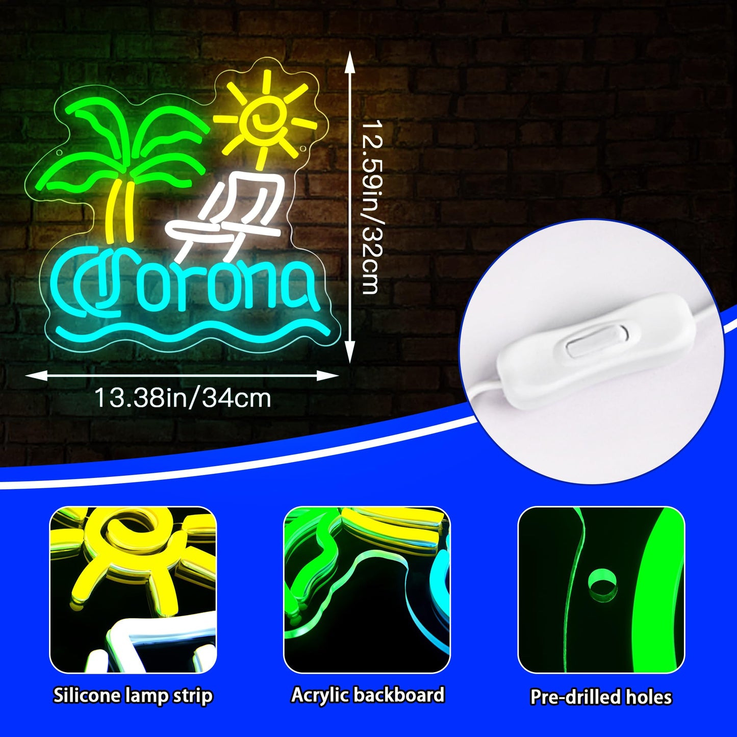 Palm Tree Neon Sign For Wall Decor malt-inspired Neon Light For Man Cave Bar Led Light Up Sign For Home Bar Club Restaurant Summer Beach Party Birthday Gift Christmas Art Size 13.3 * 12.5In(Zyld284)