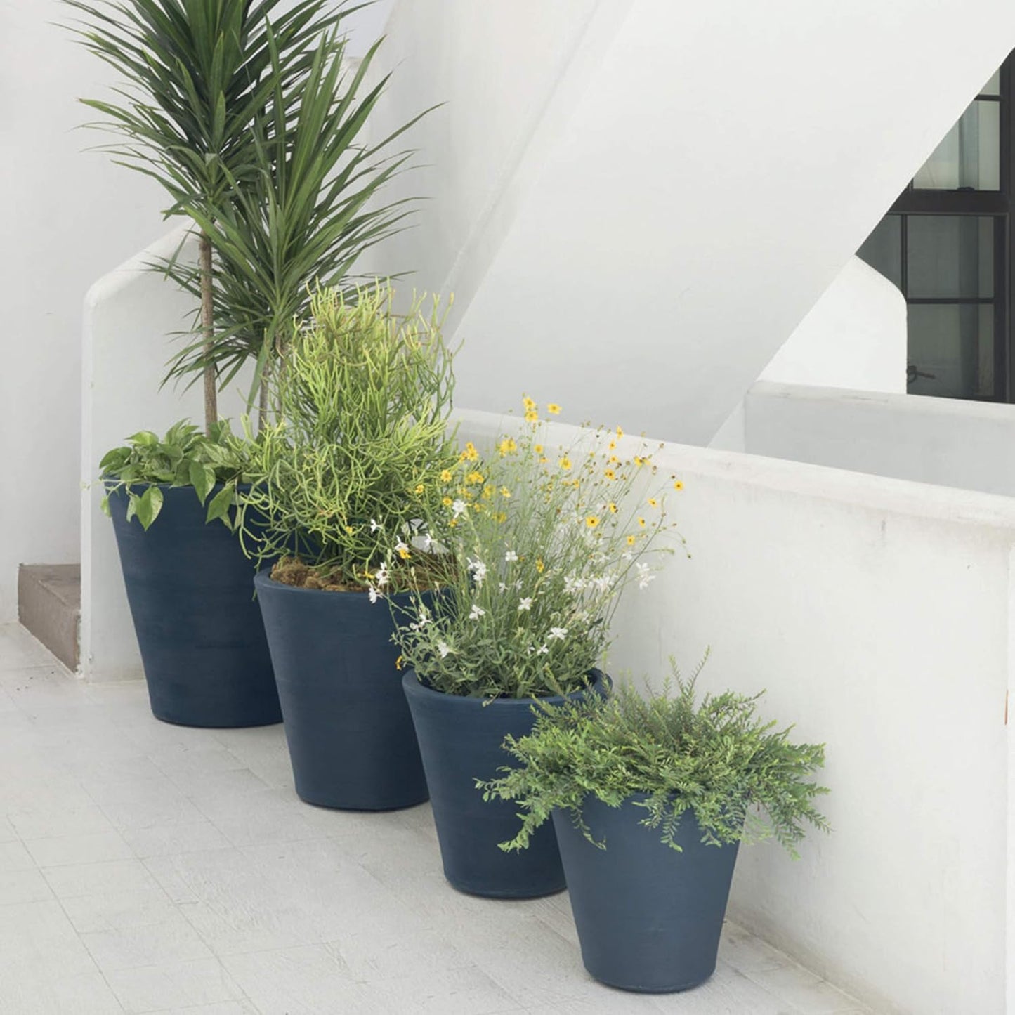 Crescent Garden Madison Planter– Weather-Resistant, Double Walled Indoor/Outdoor Plant Pot with Drain Hole – Durable All-Season Flower Container, 16" W (Midnight Blue)