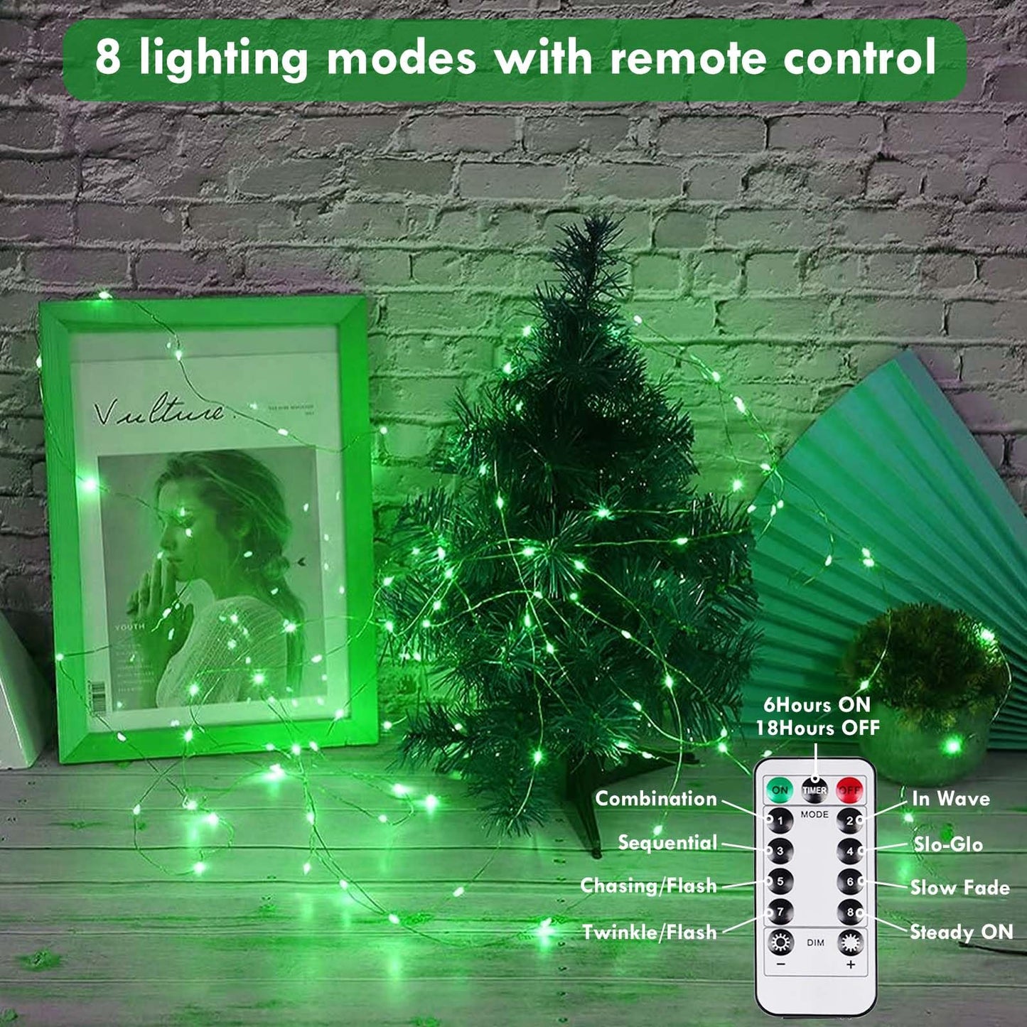 YIQU 3 Pack Battery Operated Fairy Lights, 80 LED, 26 FT, Green, with Remote Control Timer, 8 Modes for Indoor Outdoor Decorations