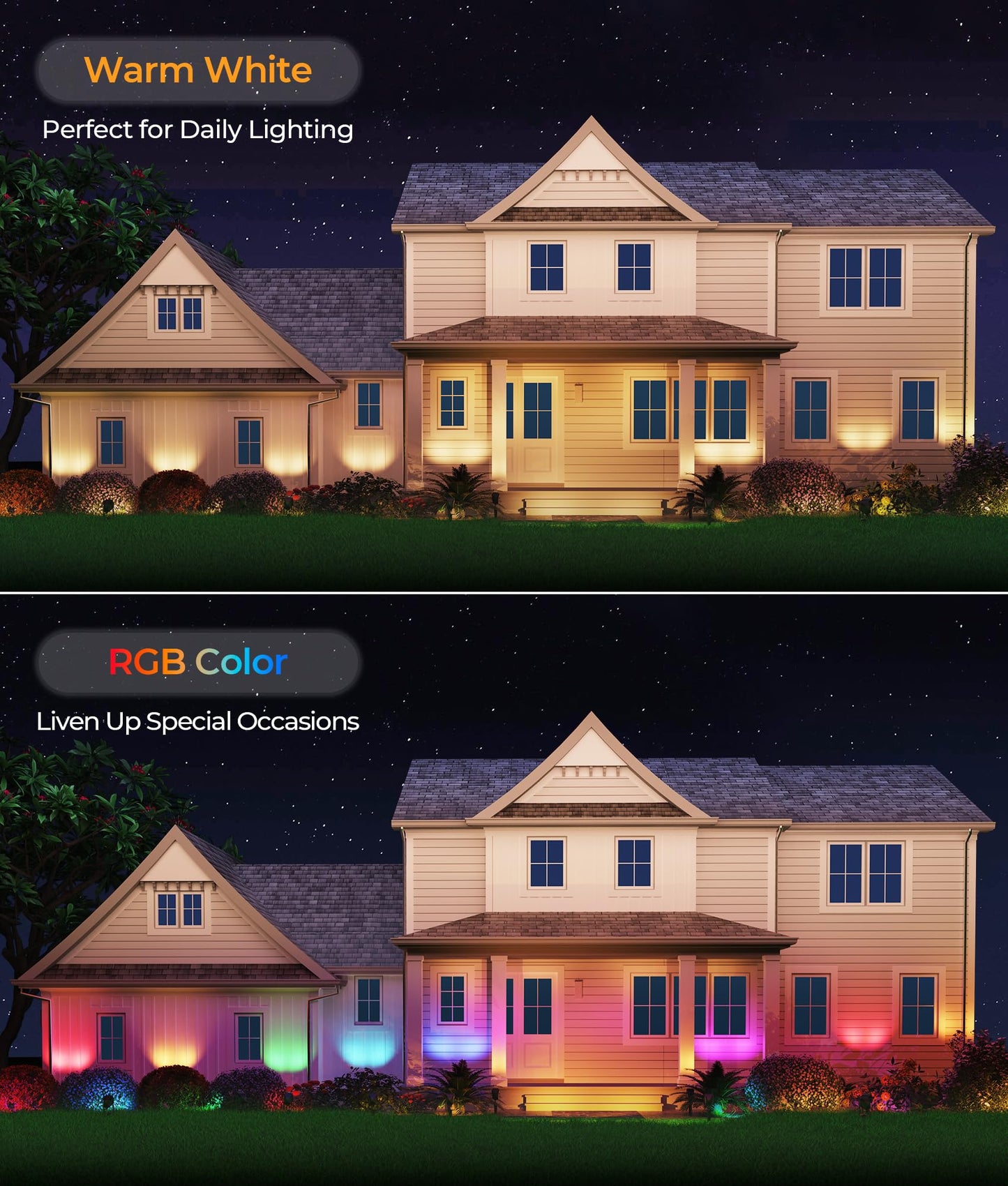 DeckTok RGB Landscape Lighting - IP65 Waterproof LED Spotlights, 4 Pack, Multicolor, Model DP4-RGB