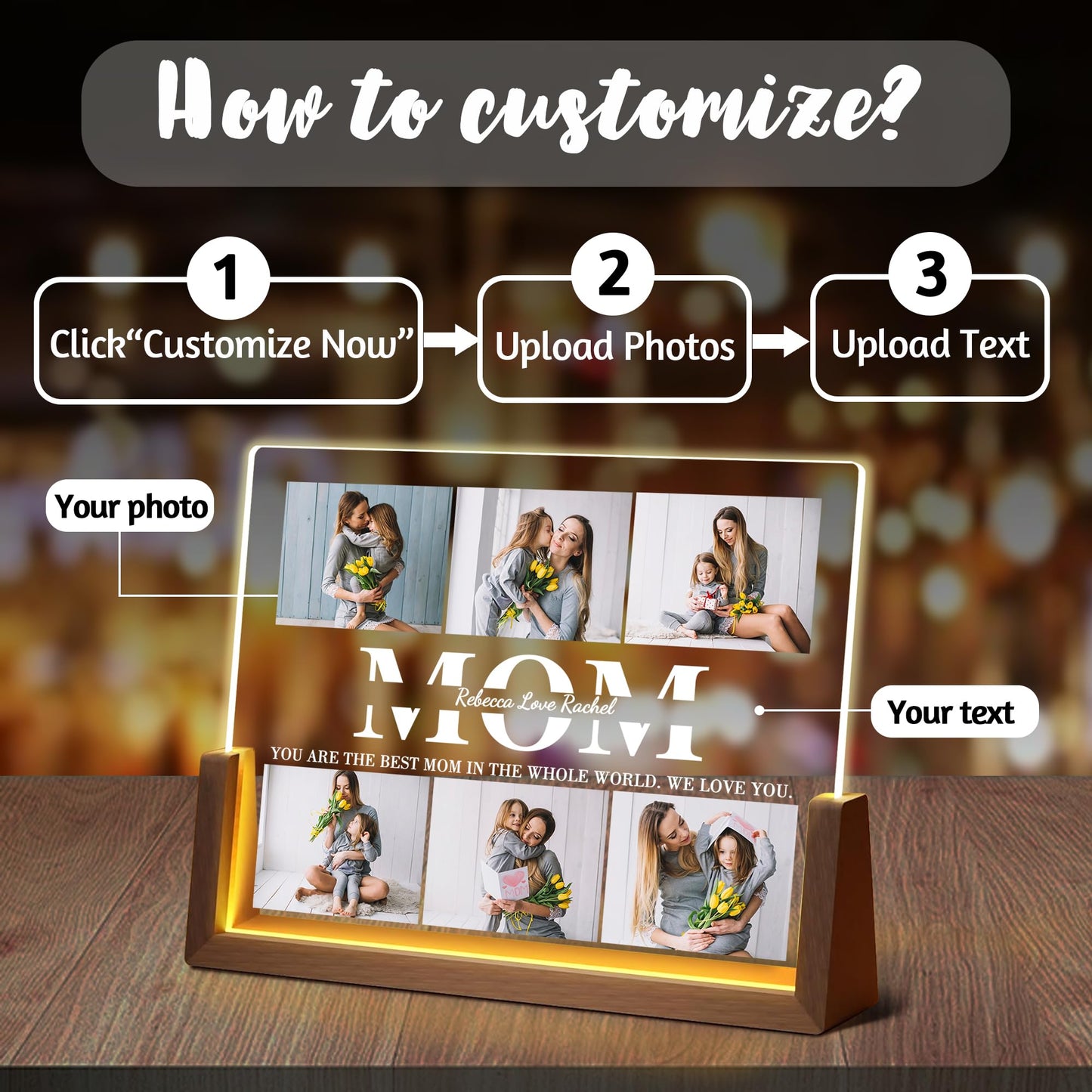 Maiwell Personalized Mothers Day Unique Gifts For Mom Grandma Wife  Custom Best Mom Gifts From Daughter Son Husband  Customized Picture Frame Night Light With Photo Text For Christmas Birthday Gift