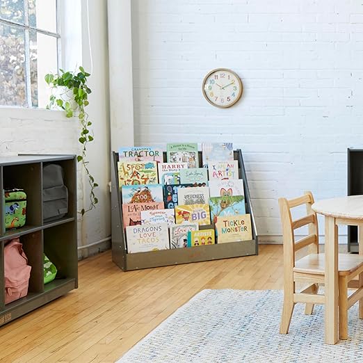 ECR4Kids Single-Sided Book Display, Classroom Bookshelf, Grey Wash