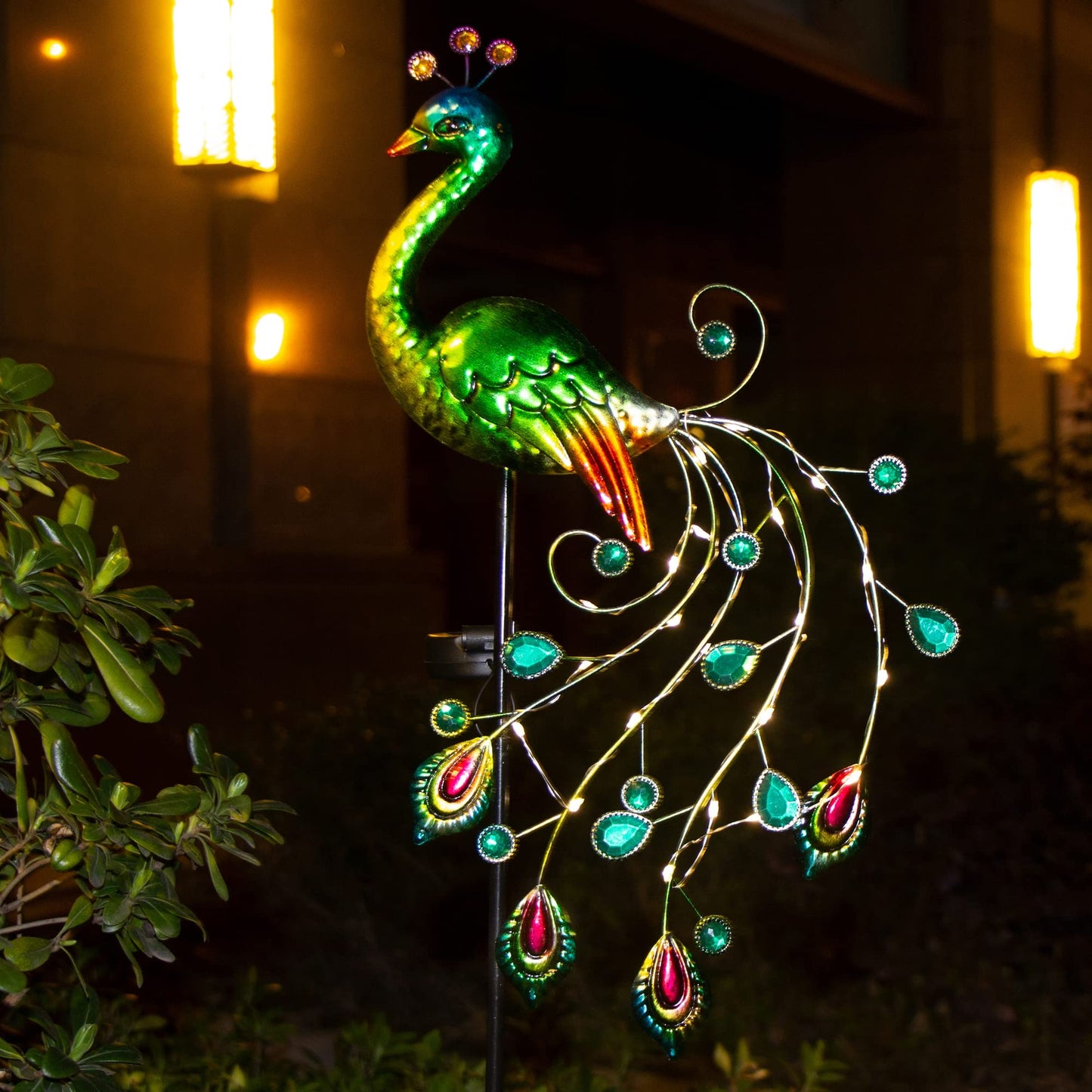 Glintoper Solar Garden Lights, 39 Peacock Metal Stakes, Warm White Waterproof Path Ornaments For Patio & Yard Decoration