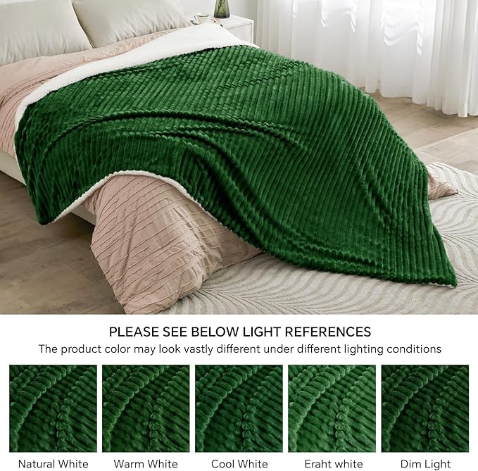 INFIIXSO Sherpa Throw Blanket for Couch - Super Soft & Warm Striped Fleece Blanket, Cozy Plush Fluffy Blanket All Season Use (Dark Green, 50x60 Inches)