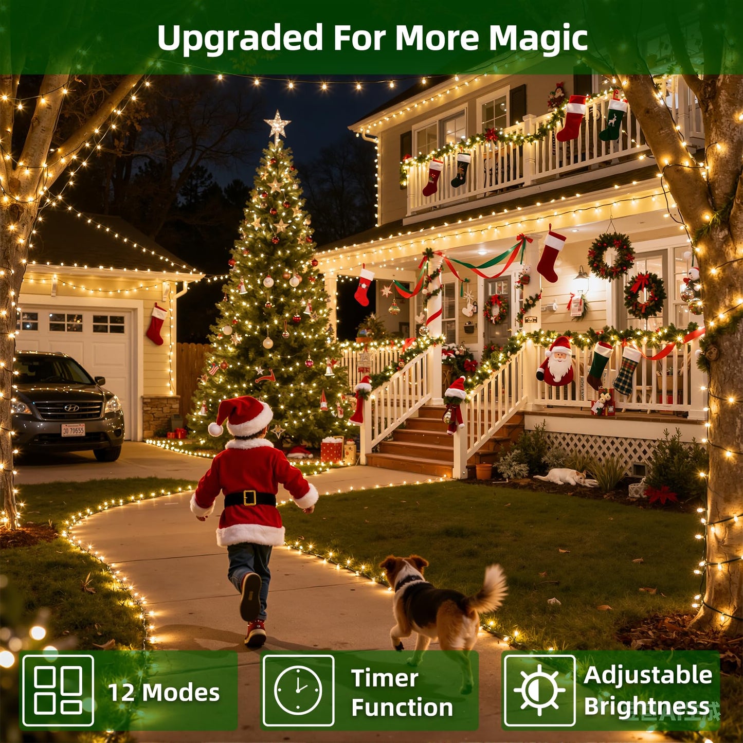 750 Led Chrstmas Lights  240Ft Outdoor Christmas String Lights With 12 Modes  Warm White Led String Lights With Timer Dimmable Waterproof For Tree Fence Garden Xmas Wedding Party Decor Warmwhite