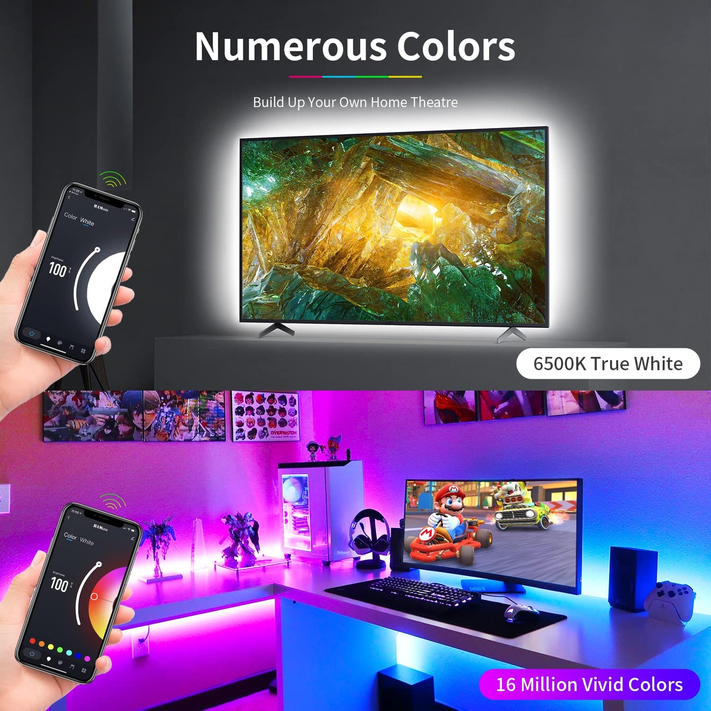 Hamlite Rgb-35M Led Backlight Strip For 75-80 Inch Tvs, Wifi Music Sync, White, 17.4Ft, Compatible With Alexa, Bias Lighting