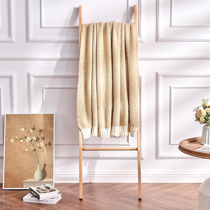CozeCube Melange Blanket, Ultra Soft Khaki Tan and White Throw Blanket, Warm Cozy Knit Fuzzy Plush Reversible Throw for Couch Bed Sofa, 50"x60"