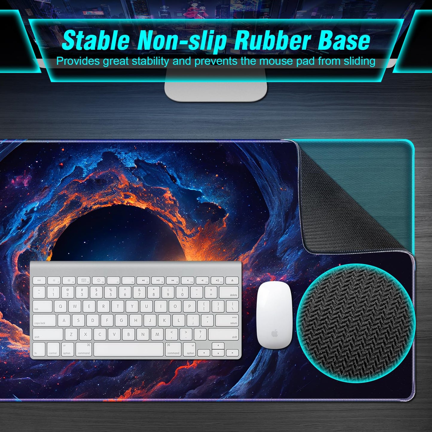 Large Gaming Mouse Pad, 35.4x15.7in Technological Nebula Style Gaming Mousepad, Professional Non-Slip Rubber Base Big Mouse Pad, Mousepad XXXL for Gaming & Office & Home, Full Desk Mouse Pad