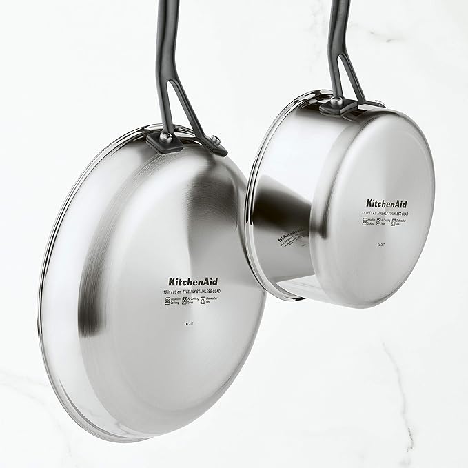 KitchenAid 5-Ply Clad Stainless Steel Cookware Pots and Pans Set, 10 Piece, Polished Stainless
