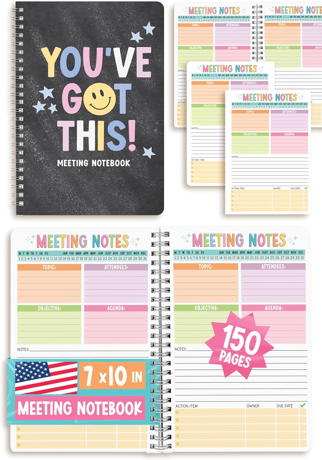 Hadley Designs Meeting Notebook For Work Organization - Meeting Business Planner, Business Notebooks Organizer, Office Notebooks For Note Taking, Chalkboard Work Planner Organizer Notebook