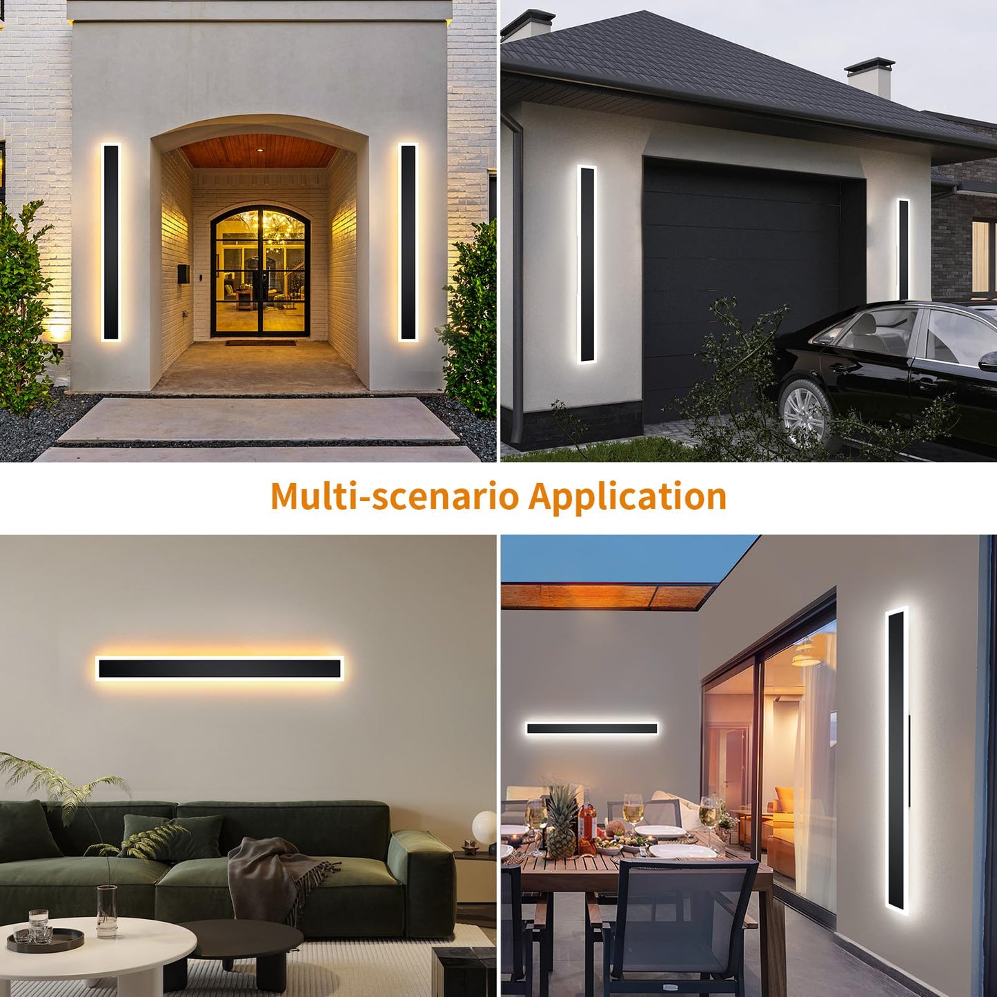 LannlKer Outdoor Wall Lights, Waterproof IP65, Dimmable 3000K-6000K, 57.5 inch, Black, Model BD-WJ, 2 Pcs