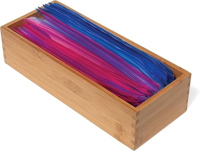 Lipper International Bamboo Wood Utensil Holder Storage Box for Cooking Tools, Makeup, or Office Supplies, 5" x 12" x 3"