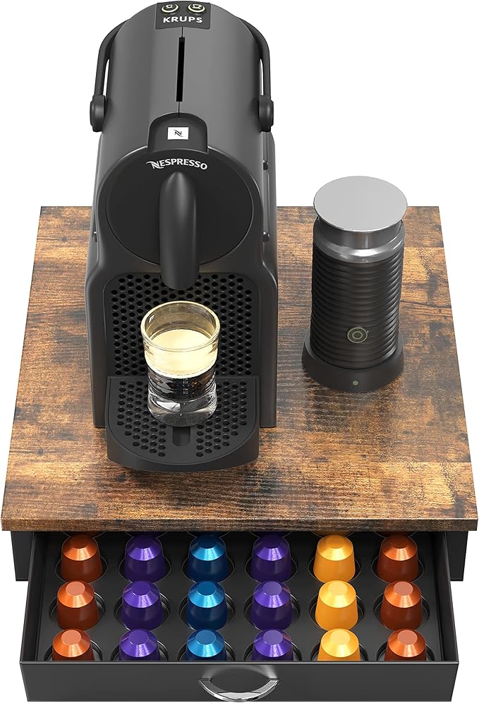 Deco Brothers Wooden Coffee Pod Drawer Compatible with 42 Nespresso Original Line Capsules, Rustic Brown