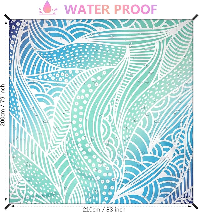 Beach Blanket Waterproof Sandproof Beach Mat 79”x 83” for 1-4 Adults Quick Drying Durable Outdoor Picnic Mat for Beach Festival Travel Camping Hiking (Gradiant Blue-Ripple, 79"×83"(4 Person))