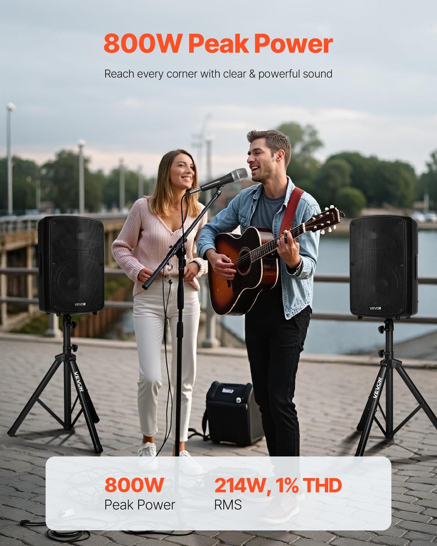 Vevor Portable Pa System With Wireless Microphone & Speakers, 800W Bluetooth Pa System, 6-Channel Mixer, Dual 10 Speakers, Usb/S