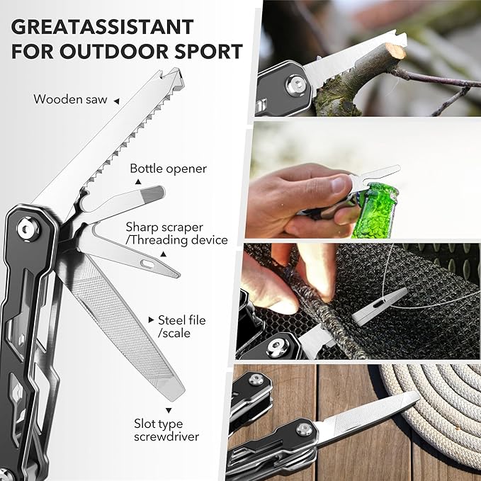 Multitool with Safety Locking,16-in-1 Multi Tool Stainless Steel Pocket Knife Set with Pliers, Upgrade Camping Tool Gifts for Men,for Survival, Camping, Hiking, Outdoor 2 Pcs