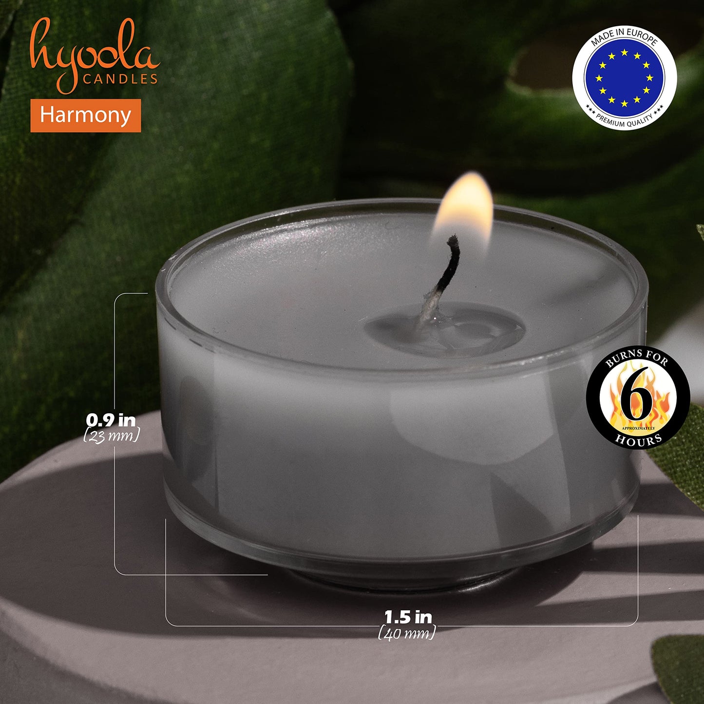 Hyoola Scented Tealight Candles - Clear Cup - Harmony Grey - 6 Hour Burn Time - 15 Pack - Model H10221