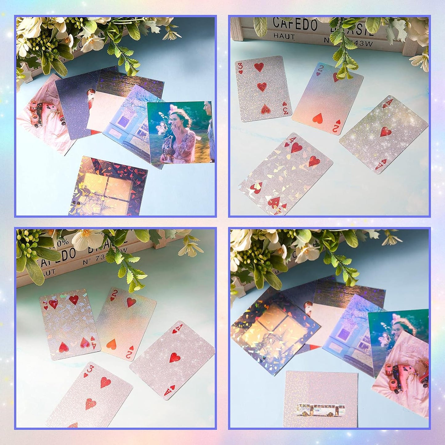 36 Sheets Holographic Sticker Paper Clear A4 Vinyl Sticker Paper Self Adhesive Waterproof Transparent Film Gem Rainbow Star Patterns, 11.7 x 8.3 Inch (Gem,Rainbow,Spot,Star,Snowflake,Heart)