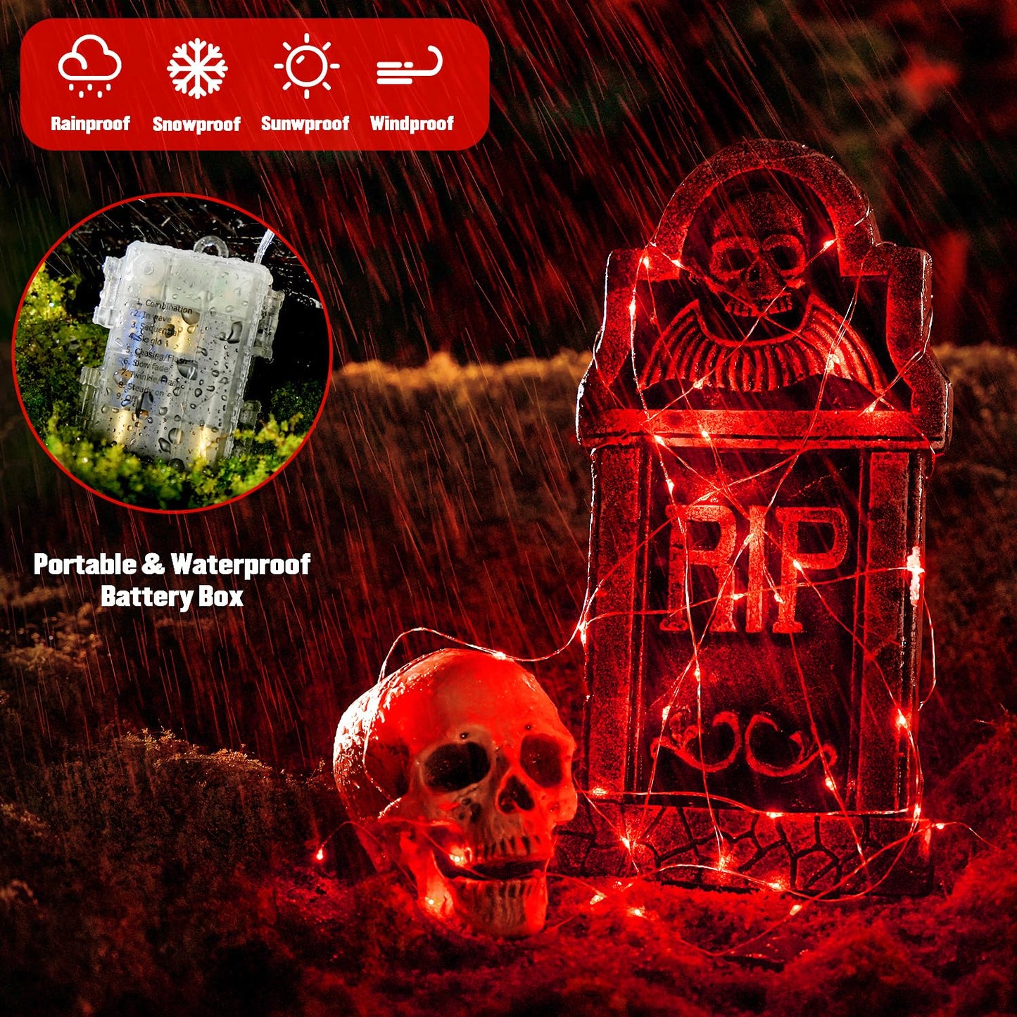 JMEXSUSS 200 LED Fairy Lights, 66ft Battery Operated String Lights, 8 Modes, Red Copper for Valentine Decorations