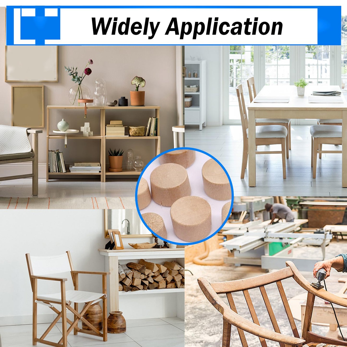 smseace 150Pcs 4-Sizes Wood Plugs 3/16" 5/16"，3/8"，1/2" Wooden Hole Plugs for Holes in Furniture/Table and Chair Legs/Cabinet Reserved Holes/Outdoor Equipment Wood Plugs Assortment Kit