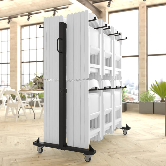UPGORILO Double-Row Chair Rack with 72 Commercial Grade White Resin Folding Chairs