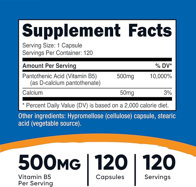 Nutricost Pantothenic Acid (Vitamin B5) 500mg, 120 Capsules