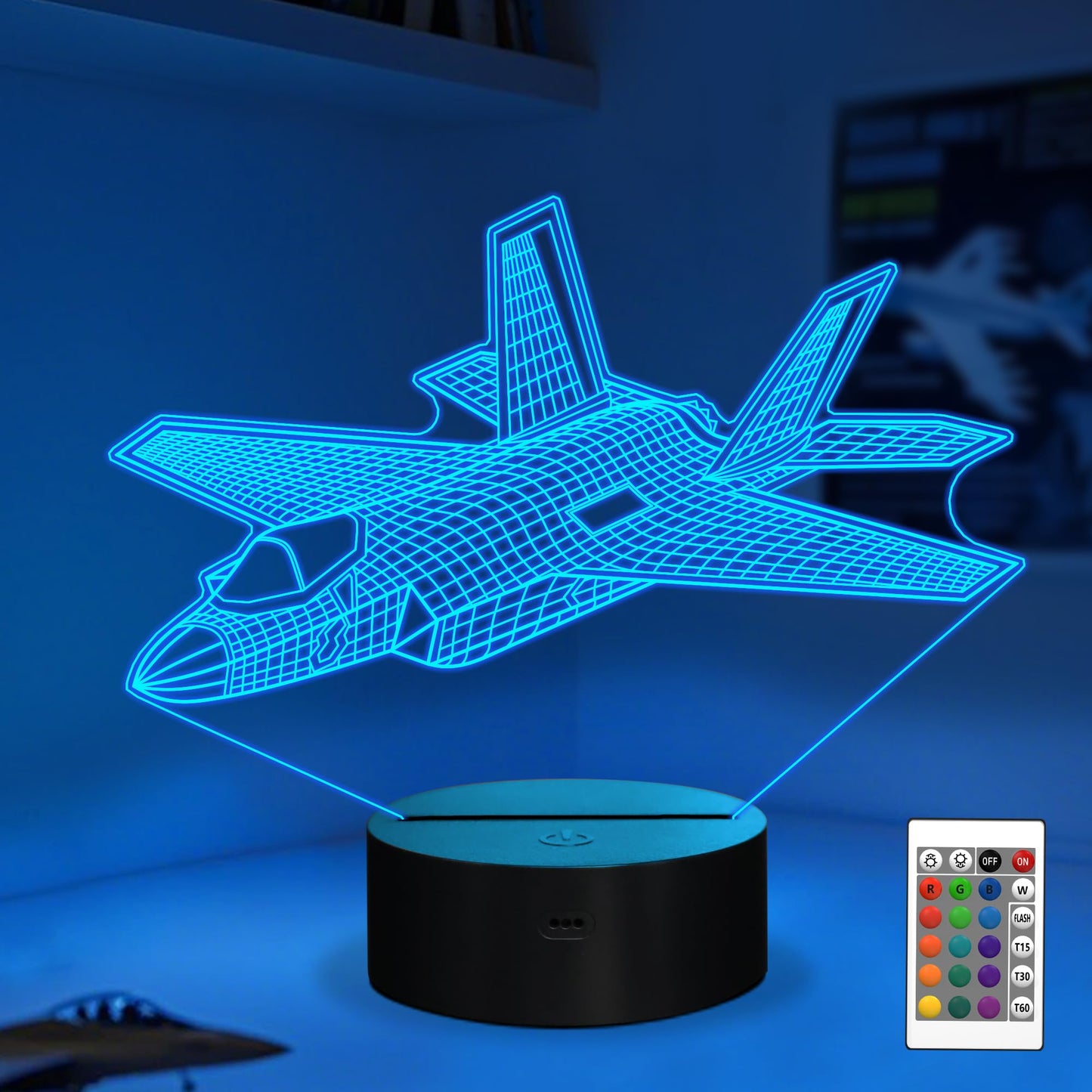 Fighter Jet Night Light  Air  Jet Gifts War Thunder 3D Illusion Lamp With With Remote Control 3D   Illusion Lamp For Room Decor  Gifts For Birthday Xmax Entry Graduation For Men Boy Kids