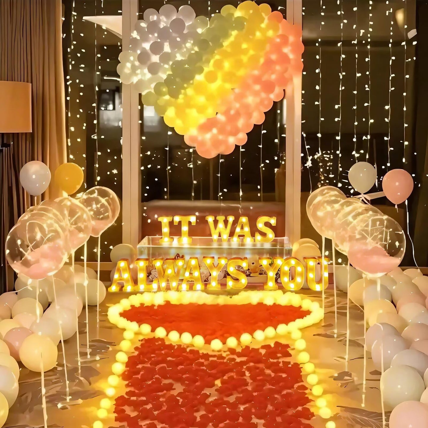 IFNCPF It was Always You Light Up Letters Proposing Decorations Set Includes 14 LED Light Letters and 1000 Rose Petals Valentine's Day Ornaments