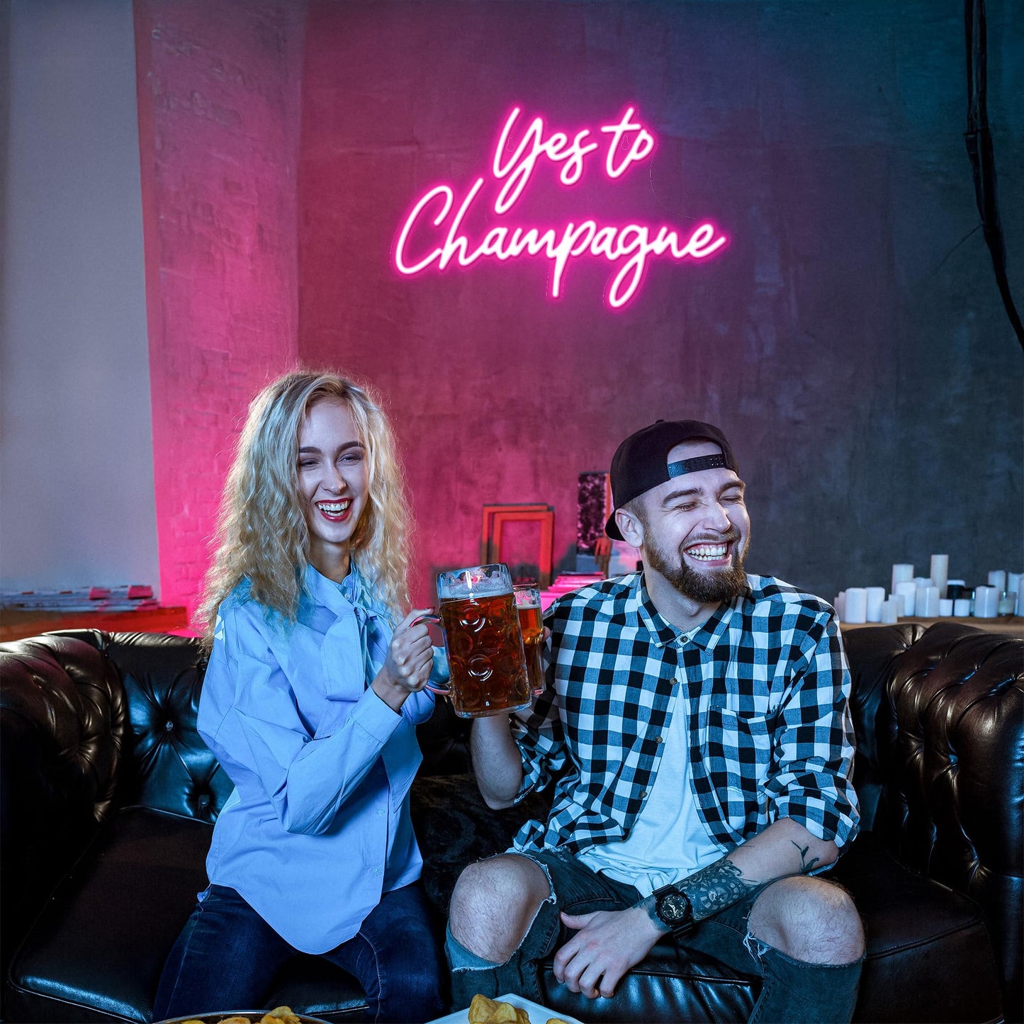 Kavaas Yes To Champagne Neon Sign 15 X 9.1  Neon Bar Signs For Home Bar Decor  Man Cave Pub Party - Best Gifts For Champagne Lover  Birthday  Christmas