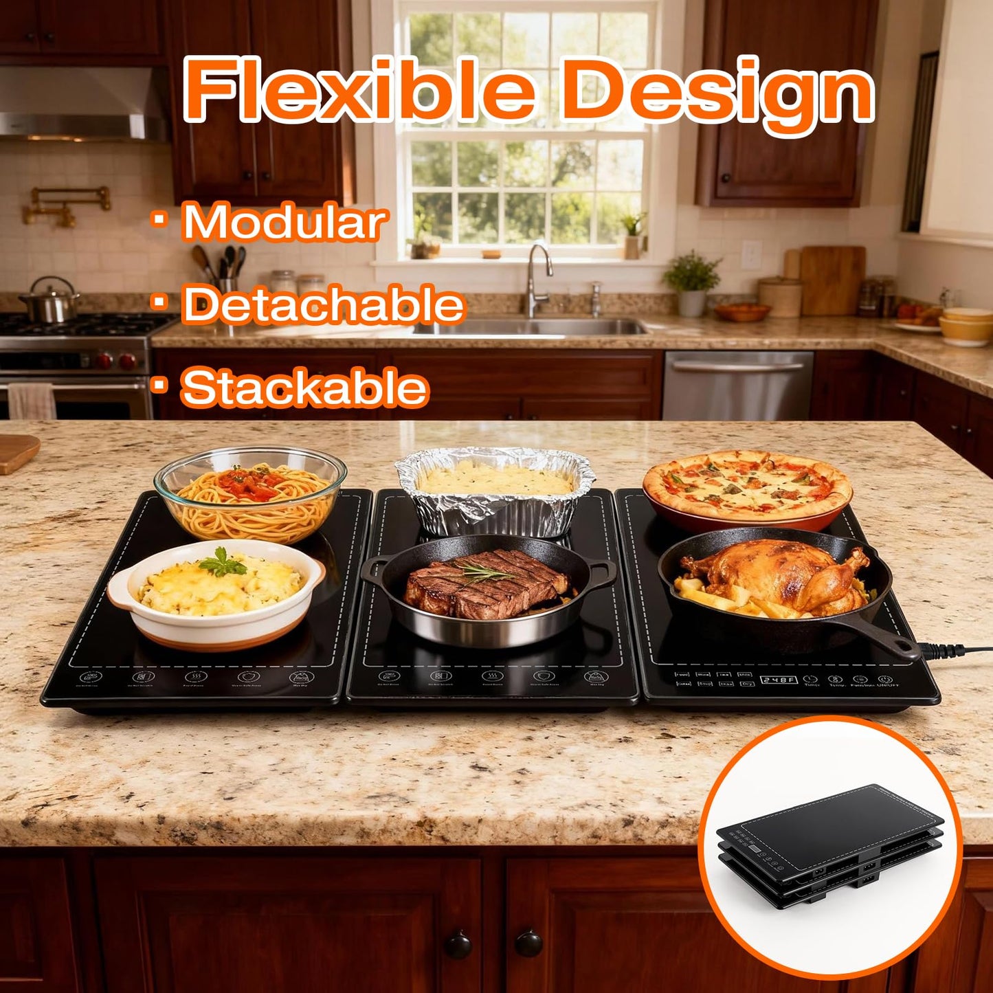 Electric Warming Tray,25"x 15" Food Warmer for Parties Buffet with 10 Temp-Settings, 3-in-1 Warming Mat for Food Built-in Thermostat and Surface Heating, Warming Tray for Parties Buffet,Gatherings