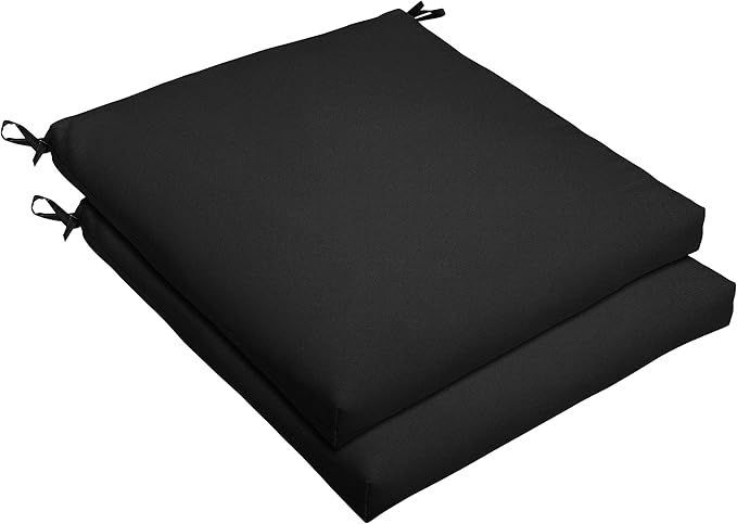 Sorra Home Sunbrella Bristol Square Chair Cushion (Set of 2) - Fade & Water Resistant, Outdoor & Indoor Patio Seat Cushion with Plush Foam - Canvas Black (19" x 19" x 2.5")