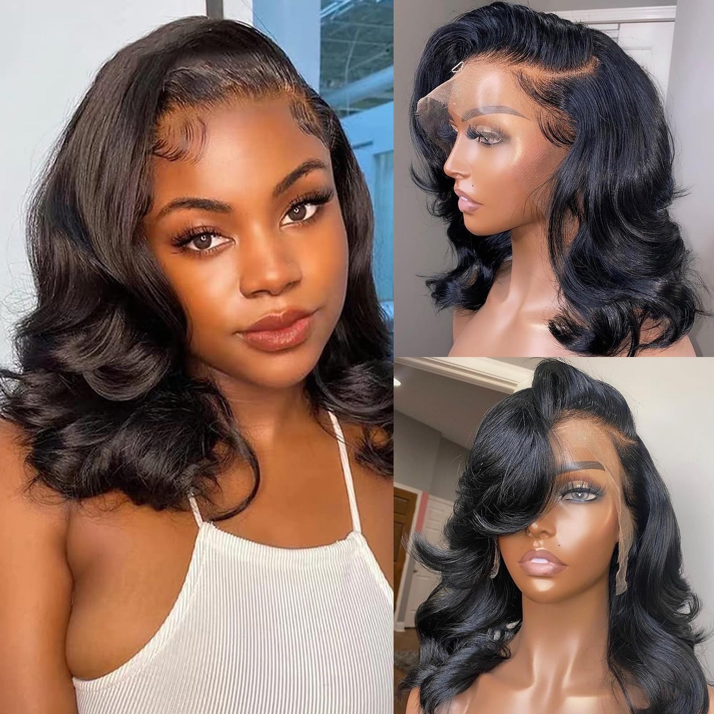 Gureimi 14 Inch Bob Wig Human Hair Short 13x6 Lace Front Wigs Human Hair 200 Density HD Lace Frontal Wigs Human Hair Short Body