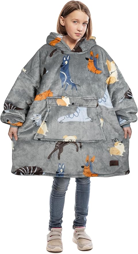 Catalonia Blanket Hoodie for Kids, Oversized Wearable Sherpa Sweatshirt Pullover for Teens Youth, Gift Idea