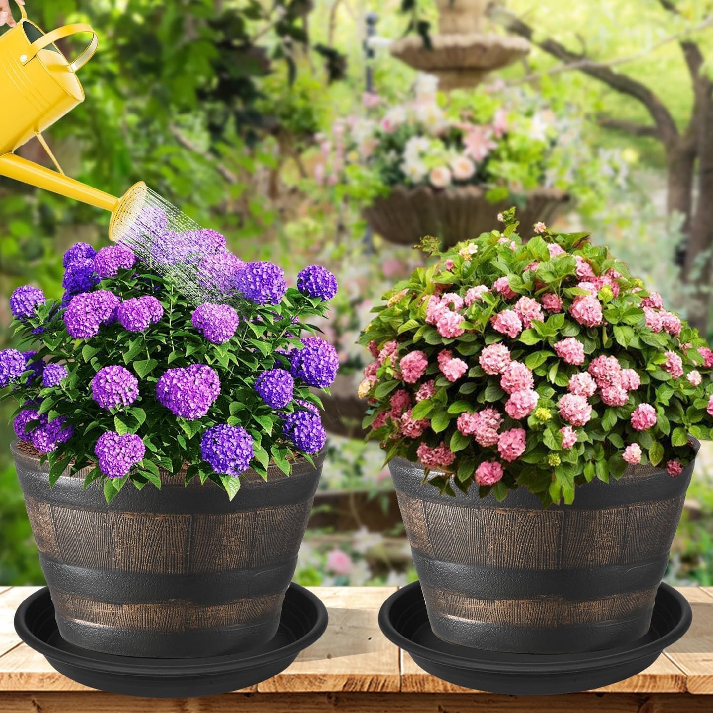 Large Plant Saucer 16 inch, 4 Pack Heavy Sturdy 17 inch Plastic Plant Tray for Planter, Flower Saucers for Indoors, Flower Pots Saucers, Plant Drainage Tray Round 14"/15"/16" (Black)