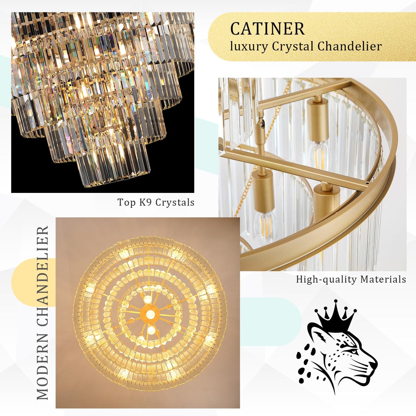 Large 36 Gold Crystal Chandeliers 23 Lights Modern stylish Chandelier For Foyer Staircase Chandeliers 6 Tiers Round K9 Ceiling Pendant Lighting Fixture For Living Dining Room