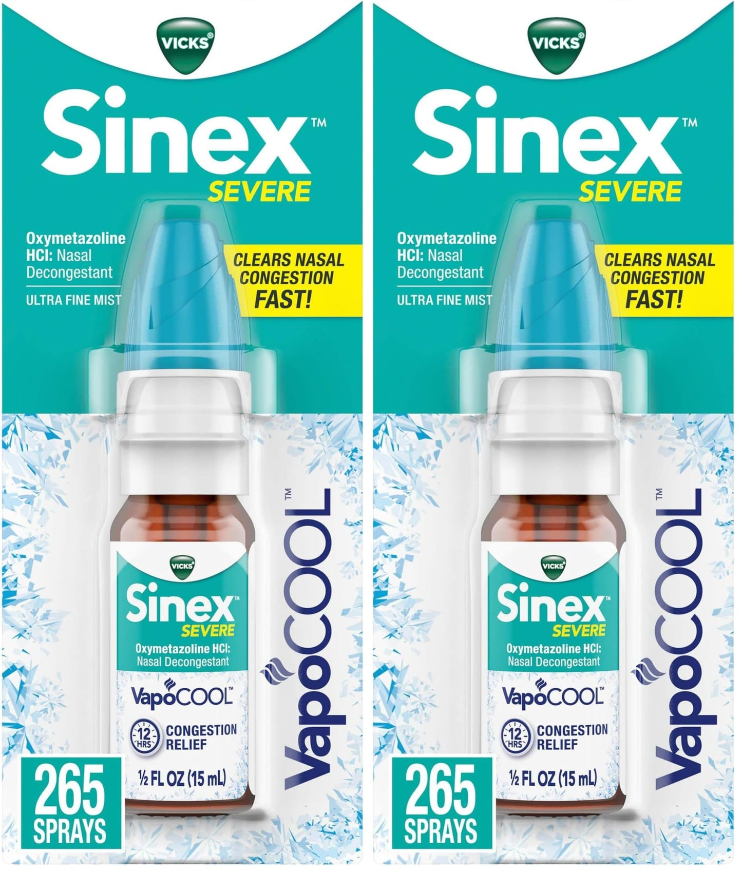 Vicks Sinex Severe Nasal Spray with VapoCOOL, Soothing Vapors, Decongestant Medicine, Relief from Stuffy Nose Due to Cold or Allergy, & Nasal Congestion, Sinus Pressure Relief, 265 Sprays