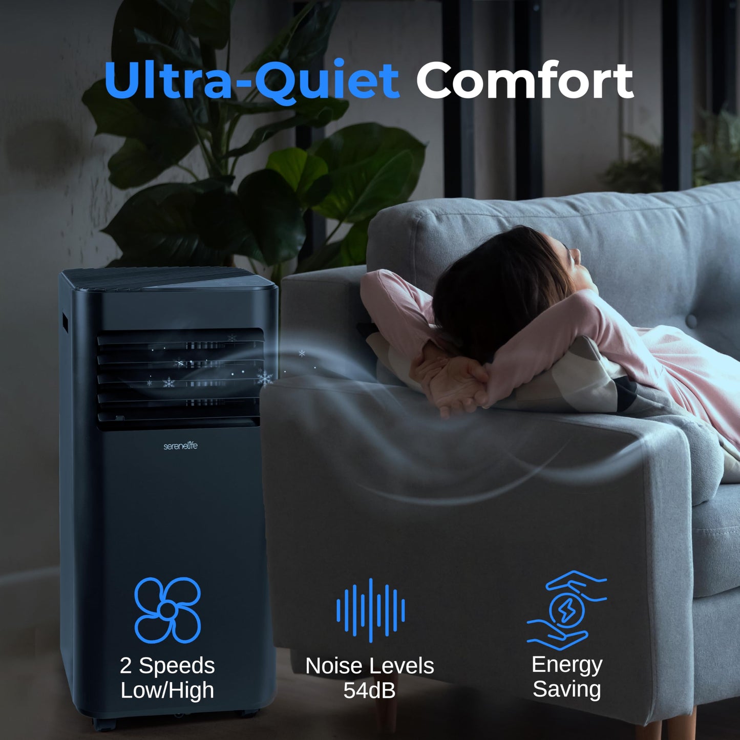 Serenelife 8000 Btu Portable Air Conditioner - 3-In-1 Compact Standing Air Conditioner For Room Up To 300 Sq. Ft. - Floor Ac Uni