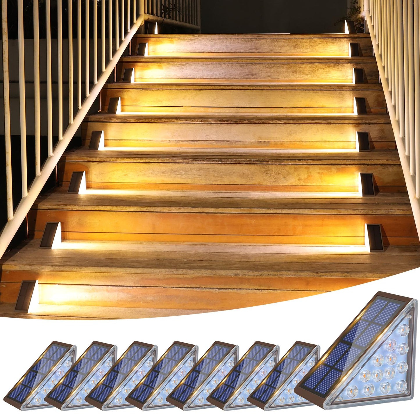 VOLISUN Solar Step Lights Outdoor, LED Stair Lights, Waterproof, Brown, 8 Pack, Model 21311ZM