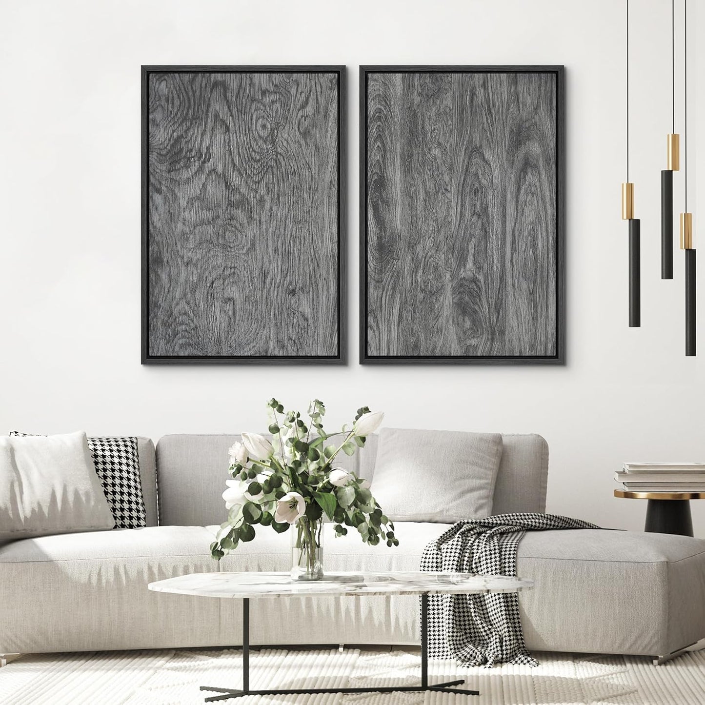 SIGNWIN Framed Canvas Print Wall Art Set Gray Wood Grain Rustic Abstract Illustrations Modern Art Minimal Decorative Nordic for Living Room, Bedroom, Office - 24"x36"x2 Black