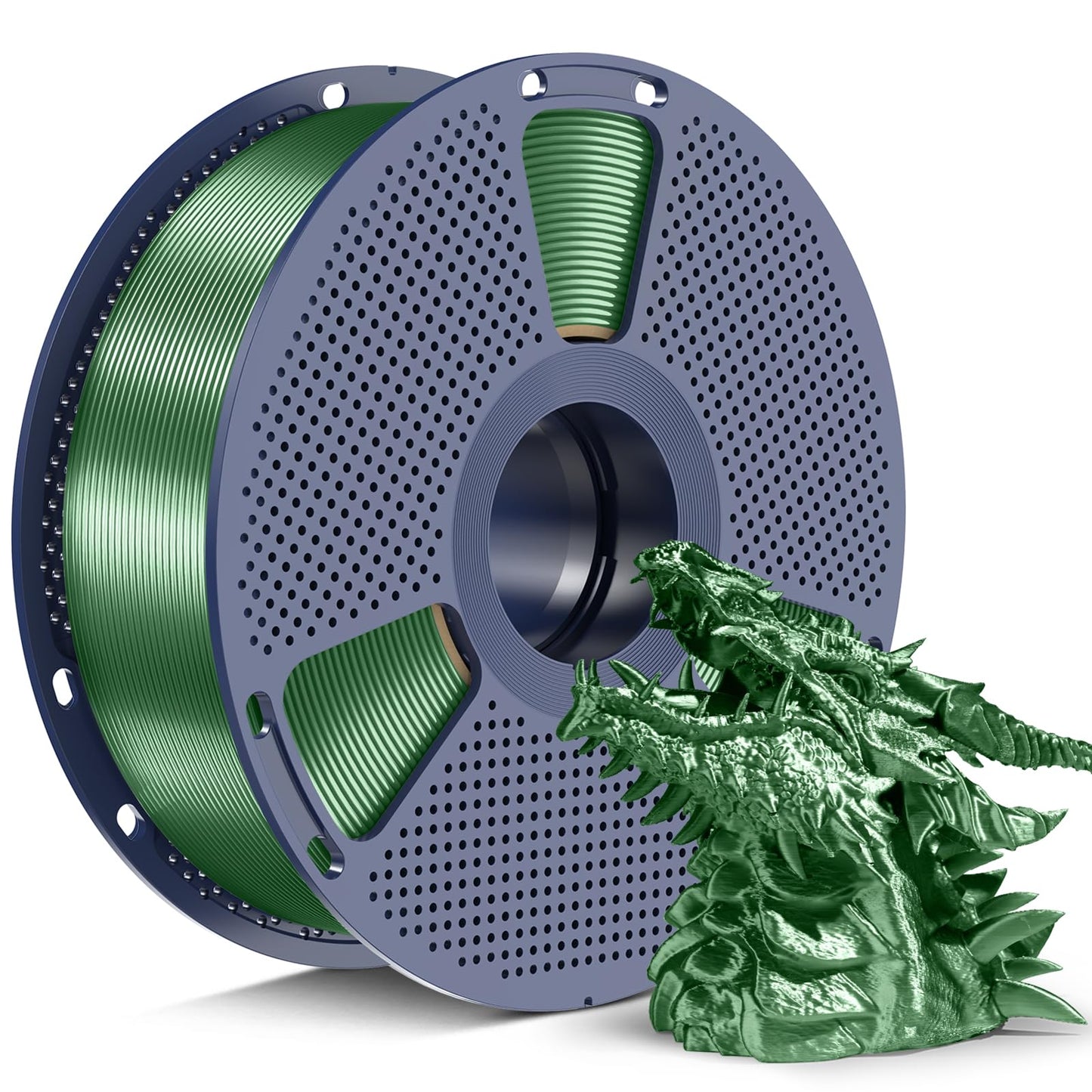 SUNLU Silk PLA+ Filament 1.75mm Green Color, Chrome Like Gloss Finish, Smooth Silk Texture, Upgraded Formula for Stable Printing