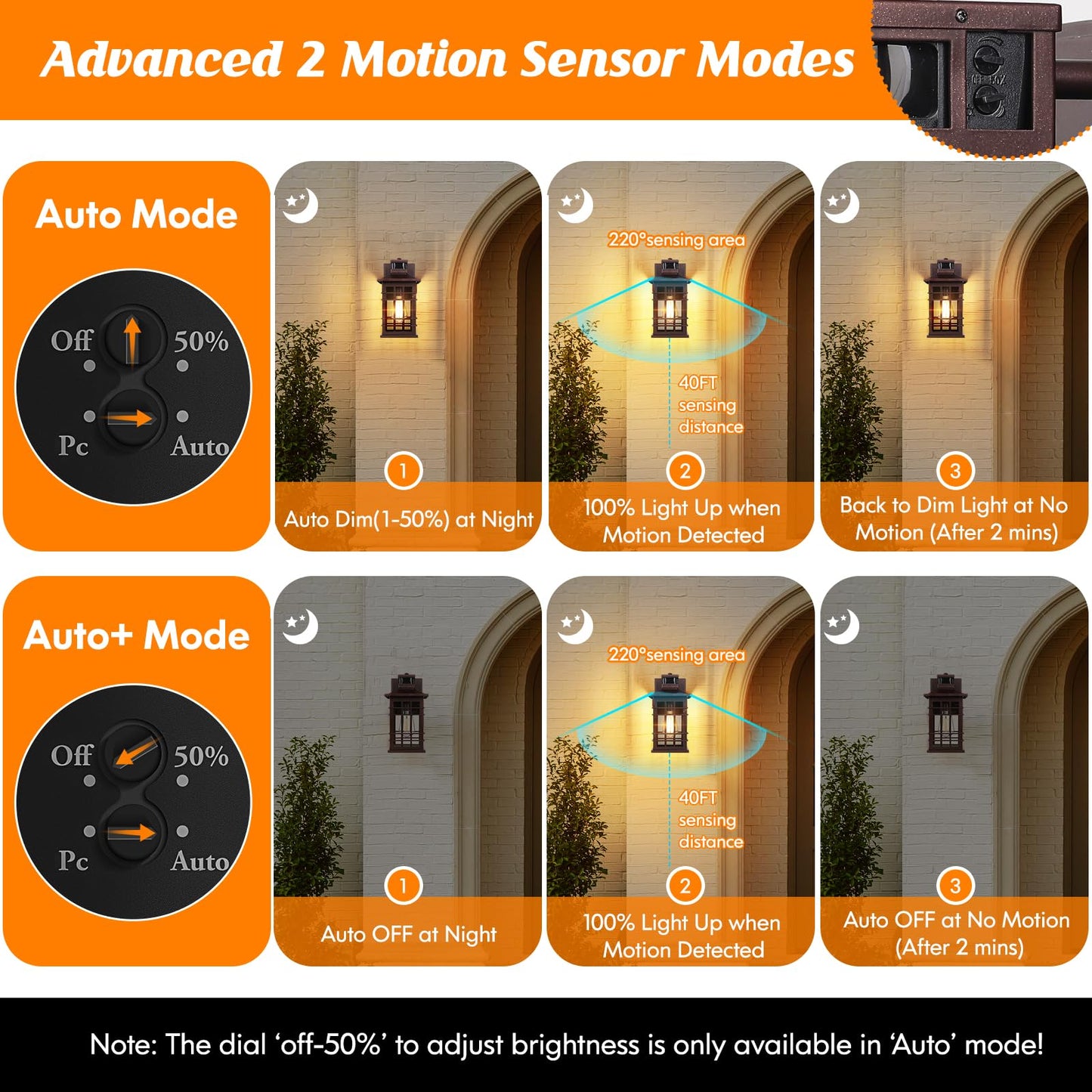 Porch Light With Gfci Outlets  Brown Motion Sensor Dusk To Dawn Outdoor Wall Light Fixture  Waterproof Outside Wall Lantern Sconce 3 Lighting Modes  Exterior Wall Light For Patio Garage Front Door