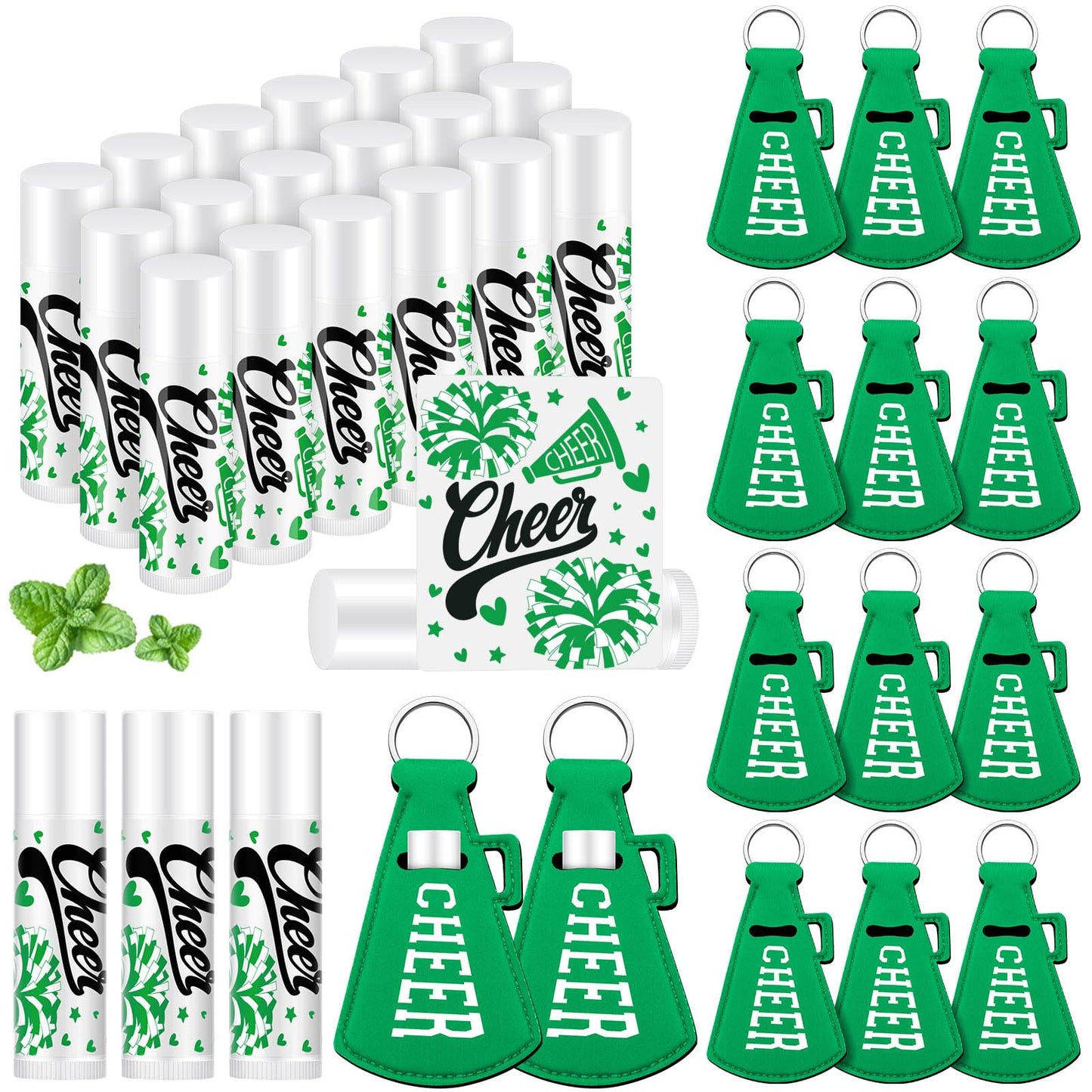 Swiffen 36 Pcs Cheerleading Gifts Bulk Cheer Team Gifts Lip Balm and Lipstick Holder Keychains Set Cheerleading Party Favors for