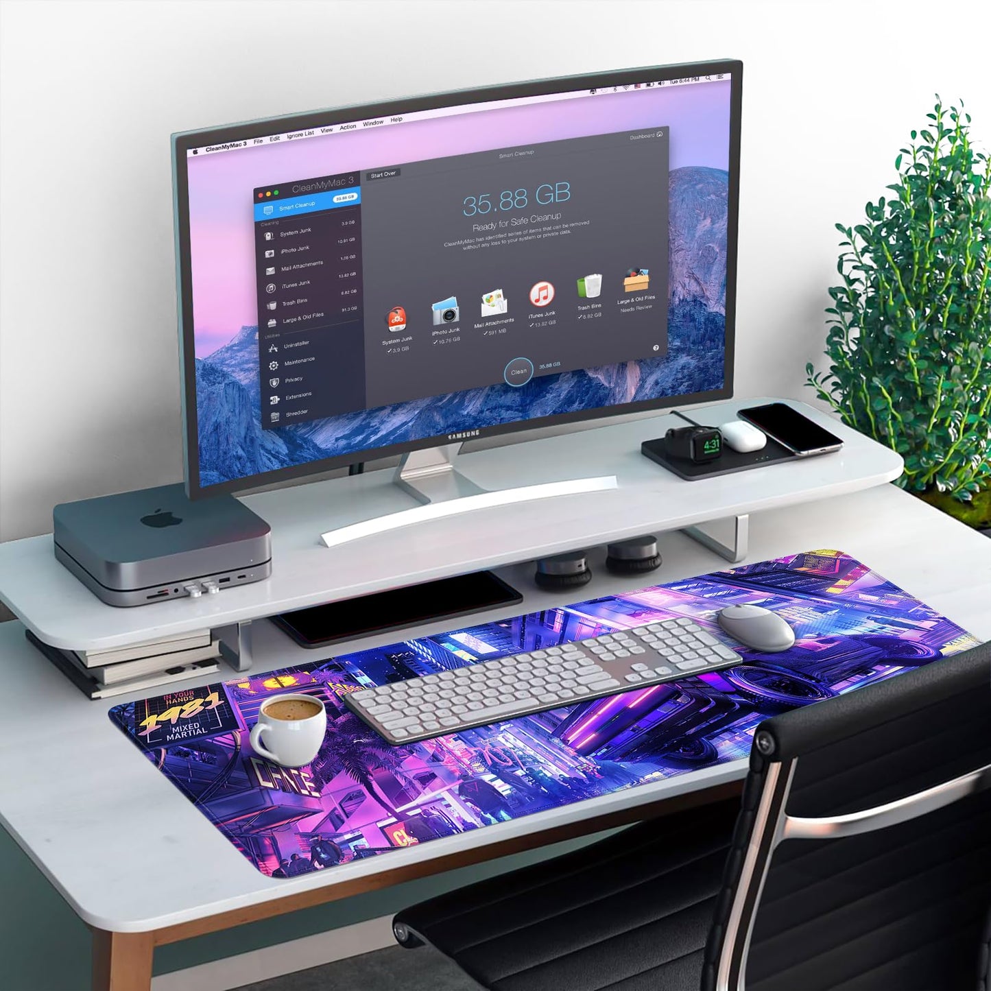 KMLVILE Anime City Gaming Desk Pad for Keyboard, XL Size, Stitched Edges, Anti-Slip Base, Waterproof, Big Mouse Pad for Gamer Office & Home (Purple, 31.5" x 11.8")