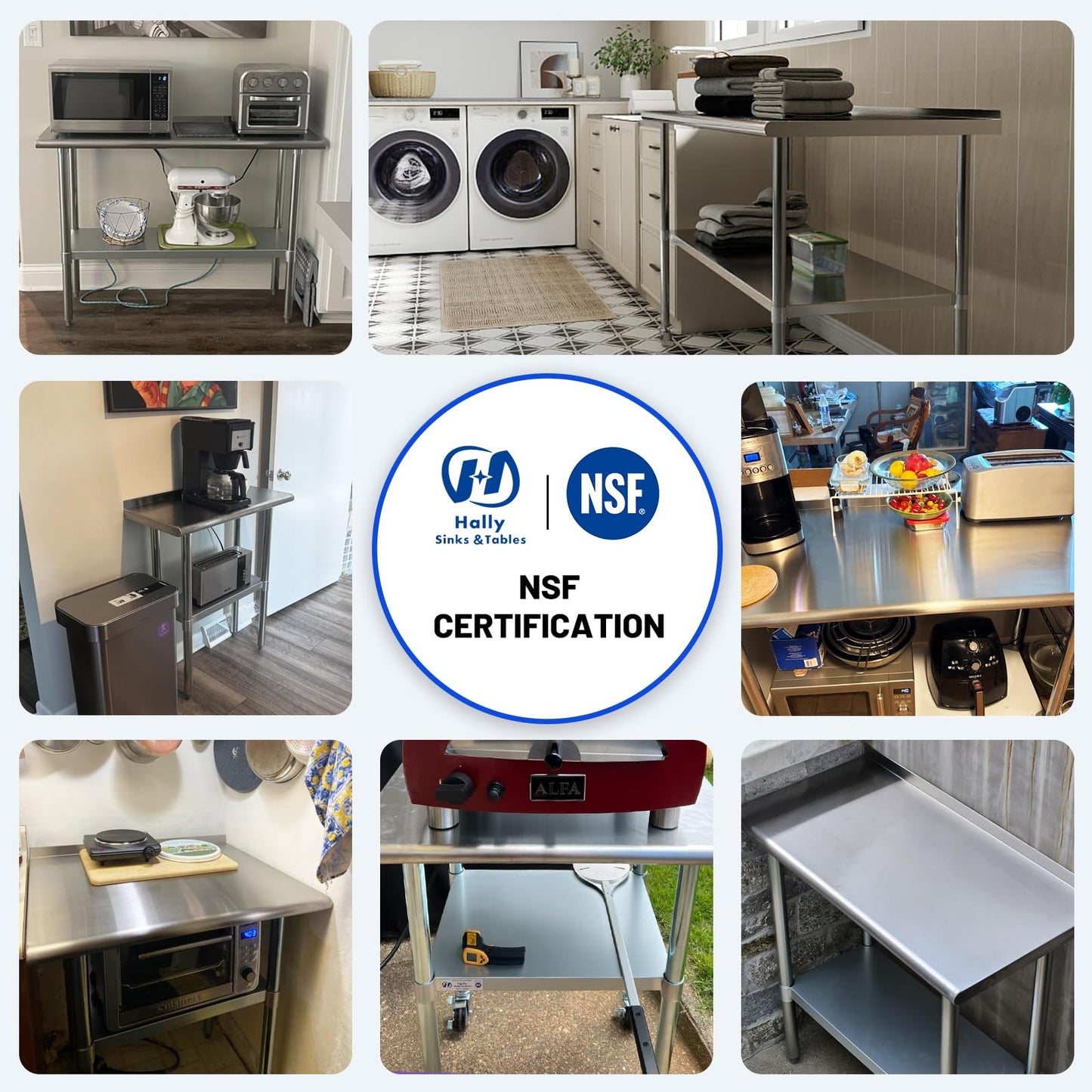 Hally Stainless Steel Table for Prep & Work 30 x 36 Inches, NSF Commercial Heavy Duty Table with Undershelf and Backsplash for Restaurant, Home and Hotel