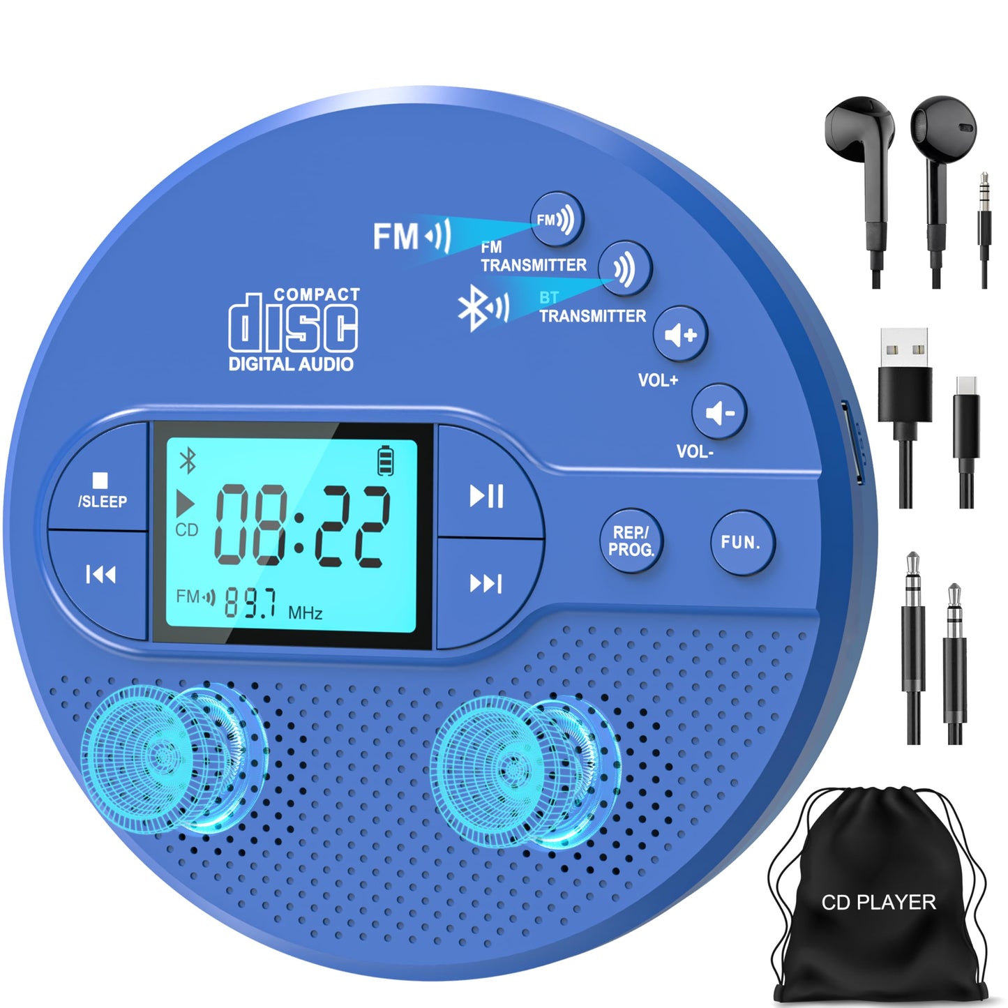 Sunoony Portable CD Player with Bluetooth, Disman CD Player for Car with FM Transmitter, Rechargeable Personal cd Player with An