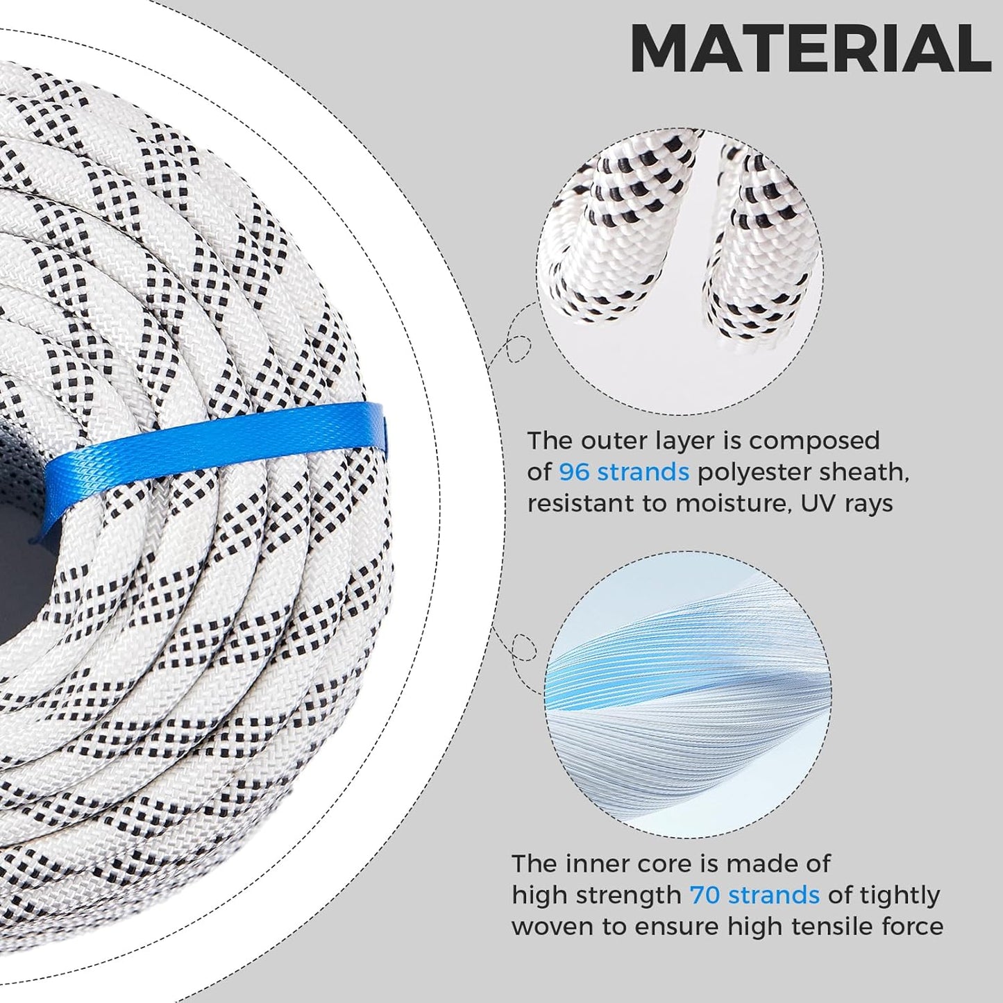 1/2 Inch 100ft Double Braided Polyester Arborist Rope, Heavy Duty Nylon Rope for Anchor, Tree Work, Cargo, Pulling, Sailing